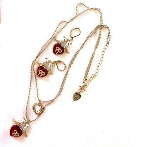 Betsey Johnson Ribbon Heart with Kissing Doves Necklace and Earring Set